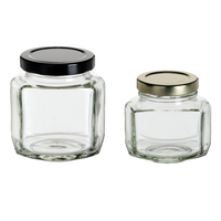 Bocaux en verre ovales et hexagonaux de 3,75 oz, 6 oz, 9 oz et 12 oz avec couvercle doublé de plastisol doré/noir/blanc