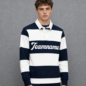 Polo de Rugby Personalizado con Logotipo, MOQ Bajo, Económico, a Rayas, para Hombre, Bordado, Manga Larga, Algodón, Uniforme de Rugby, Camiseta de Rugby - Product Image 3