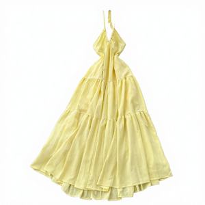 Robe mi-longue décontractée d'été pour femmes, sexy, sans manches, col en V, dos nu, unie, tissée, lavable - Product Image 3