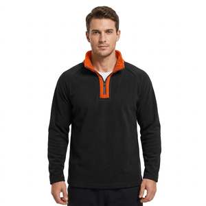 Men's Casual <b>Fleece</b> Anti-Pilling Polyester Sweatshirt Black <b>Orange</b> Contrast Stand Collar Regular Fit Autumn Wear Pullover - Product Image 5