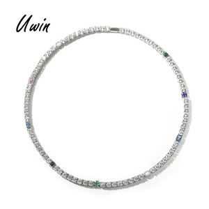 UWIN Hip Hop 5mm catena da Tennis misto colorato smalto croce opale <span class=keywords><strong>pietre</strong></span> verde smeraldo Zirconia uomini donne <span class=keywords><strong>collana</strong></span> girocollo - Product Image 1