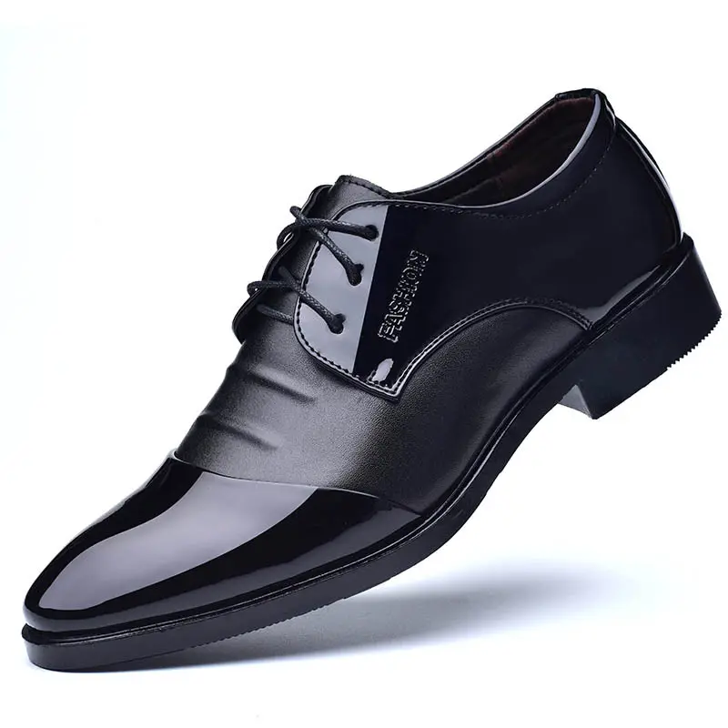 Low Top Genuine Leather Pointed Toe Solid Color Formal Business Lacing Oxfords for Men