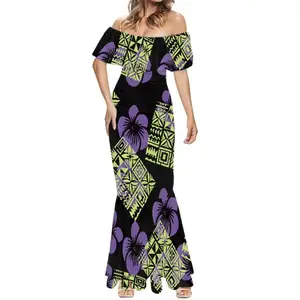 Đuôi cá Cocktail Dresses tùy chỉnh Polynesian Tribal Pattern Bodycon DRESS phụ nữ một vai Ruffle Dress in theo yêu cầu