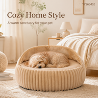 Yangyangpet Premium Cordstoff Gold Rundes Rutschfestes Hundebett mit Luxuriösem Design