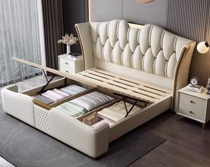 Muebles de dormitorio de lujo italianos para el hogar, venta al por mayor, camas modernas de <span class=keywords><strong>madera</strong></span> de metal dorado con <span class=keywords><strong>cabecero</strong></span> de cuero tamaño King y sábanas - Product Image 6