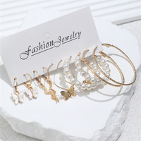 Warna emas mode baru anting mutiara antik Set Punk mutiara kupu-kupu ular anting kancing untuk wanita hadiah perhiasan trendi