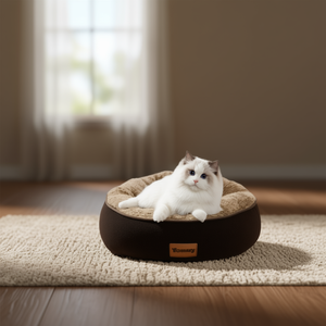 Nid rond brun foncé avec système de drainage du sable et lits pour animaux en velours arctique - Product Image 2