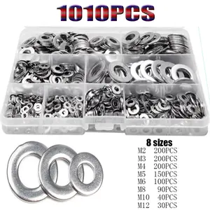1010pcs M2 M3 M4 M5 M6 M8 M10 M12 Flat Washer 304 Stainless Steel Metal Gasket Meson Plain Washers For Sump Plugs
