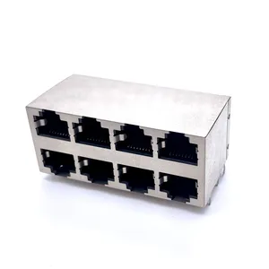 Soulin 2x4端口8P8C PBT-BK FU Base-t 5类5e类6类6a类印刷电路板堆叠集成局域网连接器Rj45仪表用磁性插孔