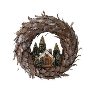 Mini Cabaña de Nieve con Árbol de Navidad Decorado con Adornos Circulares en Forma de Hoja para Decoración de Fiestas Navideñas - Product Image 1