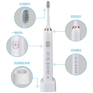 Brosse à dents électrique sonique, 5 réglages de vitesse, 8 têtes de brosse, étui portable, charge inductive, modèle adulte - Product Image 4