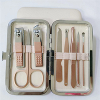 WELLFLYER Ensemble de manucure professionnel MS-1166 Kit coupe-ongles pour doigts et orteils Kit de manucure pédicure 8 pièces avec étui en cuir