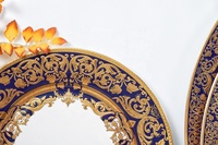 Posuda nouvelle porcelaine 50 pièces d'or en relief de luxe plaque dîner ensemble porcelaine russe vaisselle