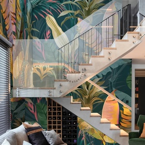 Murale foglia di banana pianta tropicale dipinto a mano carta <span class=keywords><strong>da</strong></span> parati colorata foglia di banana