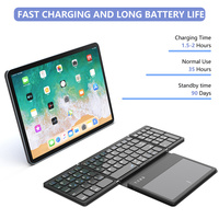 Nouveau clavier sans fil BT avec pavé tactile, ultra fin, portable, rechargeable, pliable pour PC, tablette et téléphone