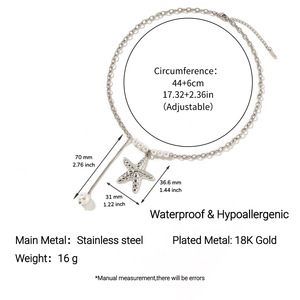 Collana con Perle in Acciaio Inossidabile Placcato Oro 18k con Ciondolo Geometrico a Catena per Regalo - Product Image 6