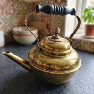 Vintage Brass Tea Kettle With <b>Lid</b> And Wooden Handle Water <b>Pot</b> Kettles Metal Design Style - Product Image 6