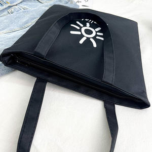 Vendita calda stile coreano di grande capacità spalla semplice graziosa borsa Tote in tela di cotone nero - Product Image 5