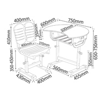 Meubles scolaires collaboratifs ergonomiques pour enfants, table et chaise d'école, couleurs magnifiques, bureau et chaise d'école durables