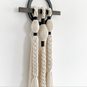 Suspension <span class=keywords><strong>murale</strong></span> en macramé, corde de coton faite à la main, décoration <span class=keywords><strong>murale</strong></span> bohème, suspension <span class=keywords><strong>pour</strong></span> cuisine, chambre à coucher, tissage artisanal, noir et blanc - Product Image 3