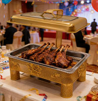 Buffect Catering – Nouveaux Réchauds de Luxe Rectangulaires Dorés en Acier Inoxydable avec Couvercle Visuel Suspendu et Chauffage à l'Alcool