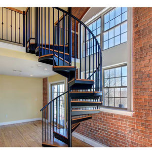 Escaleras prefabricadas modernas para interiores, escalera de caracol, escaleras de metal exterior con <span class=keywords><strong>escalones</strong></span> de madera de la fábrica Foshan en China - Product Image 2