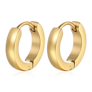 แฟชั่นขายส่งที่กำหนดเองที่มีคุณภาพสูง18พันทองชุบสแตนเลสที่เรียบง่ายมินิขนาดเล็กแบนต่างหูห่วง - Product Image 1