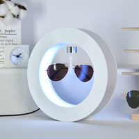 Expositor Magnético Flotante de Acrílico para Gafas, Redondo, Negro, con Iluminación Blanca, Giratorio, para Exhibición de Lentes de Sol