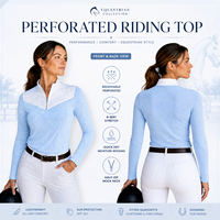 Camiseta de equitación para mujer, transpirable, con cremallera de un cuarto, capa base UPF 40+, elástica, top ecuestre
