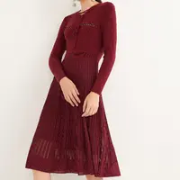 Women's Red Pleated Knit Sweater Dress, Sexy Casual Dresses