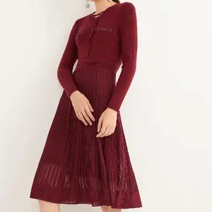 Robe plissée rouge pull en tricot, robes décontractées Sexy de styliste de mode pour femmes 2022