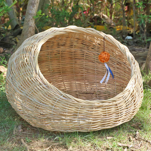 Semi Enclosed Woven <b>Cat</b> Bed Round Solid Color With Removable Washable <b>Mat</b> For <b>Cats</b> Pet Bed - Product Image 2