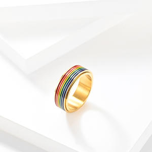 Unisex Rainbow <b>Ring</b> Steel Gold Black Rotating Geometric Design Index Finger Jewelry Gift For Couple - Product Image 3