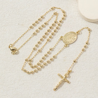 Colliers à chaîne de perles avec pendentif en forme de croix de Jésus en or personnalisé, long, religieux, chrétien, en cuivre, très vendus