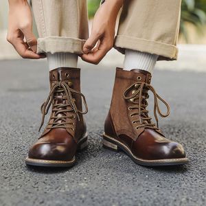 Retro Fashion Men's Personalized Lace-up Ankle Waterproof Leather Boots Handcrafted Winter Outdoor Work 2025 New Trend - Product Image 2