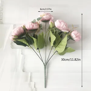Buket Bunga Buatan Peoni Mawar Merah Muda 30Cm 5 Kepala Besar dan 4 Kuncup Bunga Palsu Murah untuk Dekorasi Pernikahan Dalam Ruangan Rumah
