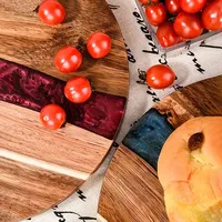 Planche à découper ronde en bois d'acacia et résine-Plateau de cuisine parfait pour steak, collations, fruits | Utilisation à la maison et au restaurant
