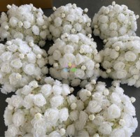 F307 Gros Fleur Artificielle Mariage Rose Blanche Centre de Table Boule de Fleurs en Soie Décoration Florale Centre de Table Boule de Fleurs
