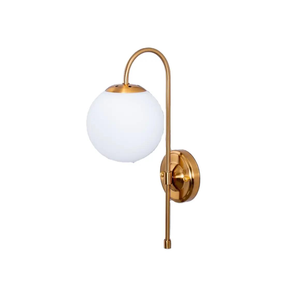 Wall Sconce  Mid-Century Hard Wired Brass One-Light White Globe Wall Sconce Lighting for Bedroom Hallway Living Room