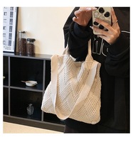 Harga pabrik rajutan wanita tas Tote rajut ritsleting kulit PU poliester Crossbody Messenger gaya Mode desain Korea