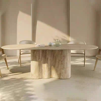 Table à manger en pierre stable de style nordique moderne, finition en marbre travertin, pour la maison, le bureau, l'hôtel, l'hôpital, l'appartement, la villa, la salle à manger