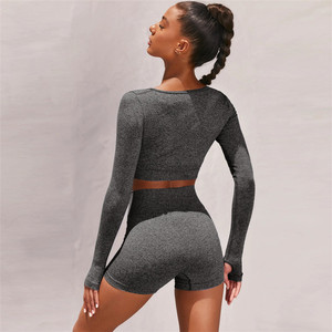 Las mujeres de manga larga pantalones cortos 2 piezas <span class=keywords><strong>biker</strong></span> corto conjuntos mujeres de dos piezas trajes - Product Image 4