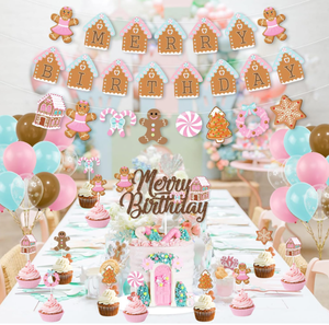 Décorations <span class=keywords><strong>de</strong></span> fête d'anniversaire sur le thème <span class=keywords><strong>de</strong></span> Noël : Bannière Joyeux Anniversaire, Guirlande, Décoration <span class=keywords><strong>de</strong></span> gâteau, Ballons en latex à l'hélium imprimés flocons <span class=keywords><strong>de</strong></span> neige - Product Image 2
