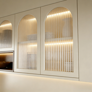 Cuisine modulaire moderne style crème sans poignées, portes en PVC, éclairage LED, évier inclus, taille personnalisable pour l'Australie - Product Image 4