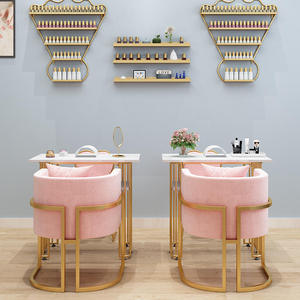 Ensemble table et chaises de manucure rose et or de luxe moderne, mobilier de salon de manucure, bureau à ongles en marbre - Product Image 6