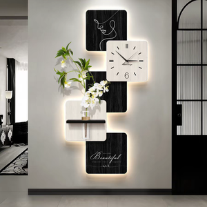 <span class=keywords><strong>Reloj</strong></span> de Pared con Textura de Arenisca y Estampado UV, con Florero de Vidrio y Luz LED, Estilo Nórdico para Interiores - Product Image 1