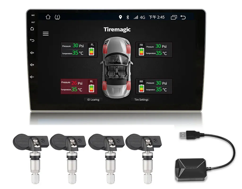 مشغل أسطوانات للسيارة سيارة USB TPMS لالروبوت مع جهاز استشعار داخلي اللاسلكي نظام مراقبة ضغط الإطارات TPMS