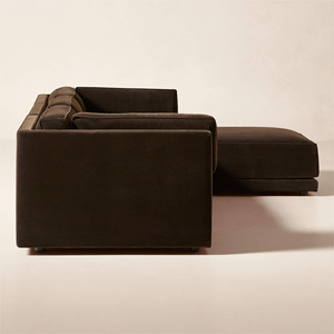 Divano Modulare a L in Velluto Marrone Scuro con Pouf, Set di Divani Moderni in Piuma, Arredamento di Lusso per Soggiorno - Product Image 5