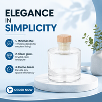 Mini diffuseur à roseaux 50/100/200/300 ml, flacon en verre transparent plat et rond de 50 ml, emballage de parfum transparent avec bouchon en bois