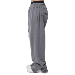 Pantalones de chándal de algodón pesado Boxy Fit estilo Streetwear con borde de corte de dobladillo crudo lavado ácido desteñido por el sol diseño de pierna ancha acampanada - Product Image 3